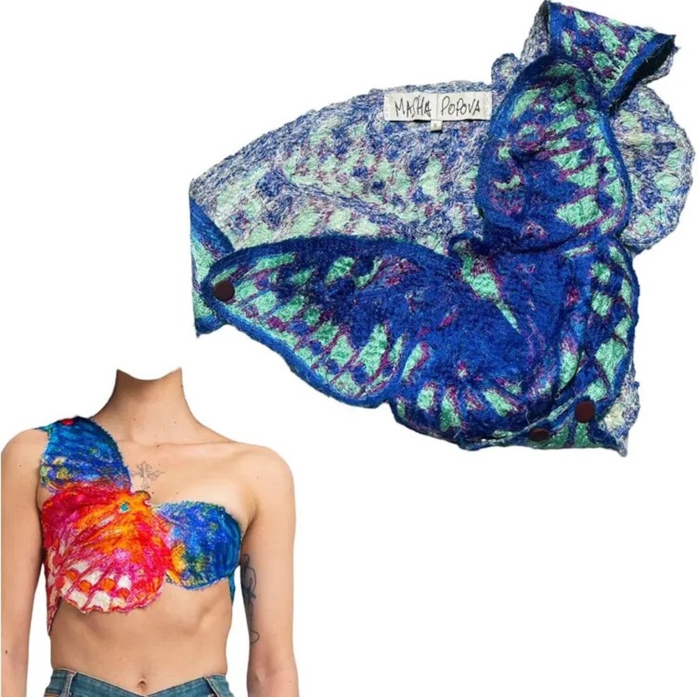Masha Popova Butterfly Crop Top Brand New Festival and Rave Season!  Dua Lipa
